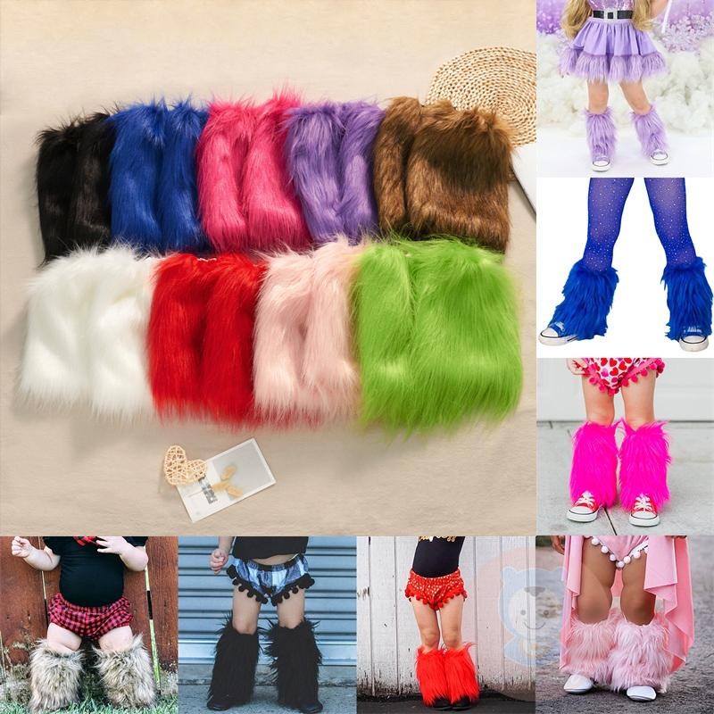 Laa6-girl shappy Fur ขาอุ่นสีทึบนุ่ม Cozy Fuzzy Boot Cuff Cover Party เครื่องแต่งกาย