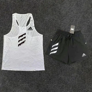 【Ready Stock】 Marathon Training Running Track and Field Workout Exercise Outfit Quick-Drying Breathable Three-Point Printing Fashion Men's Sports Vest 2-Piece Set tU4F 4Png