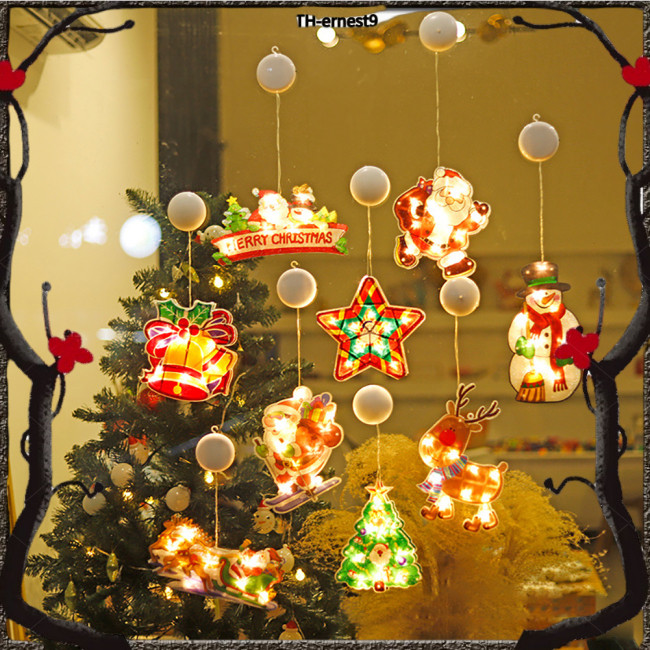 Ern ไฟ Led แขวนพร้อมถ้วยดูด Snowman Santa-claus รูปร่างโคมไฟสําหรับ Christmas Party ตู้โชว์ตกแต่งหน้าต่าง