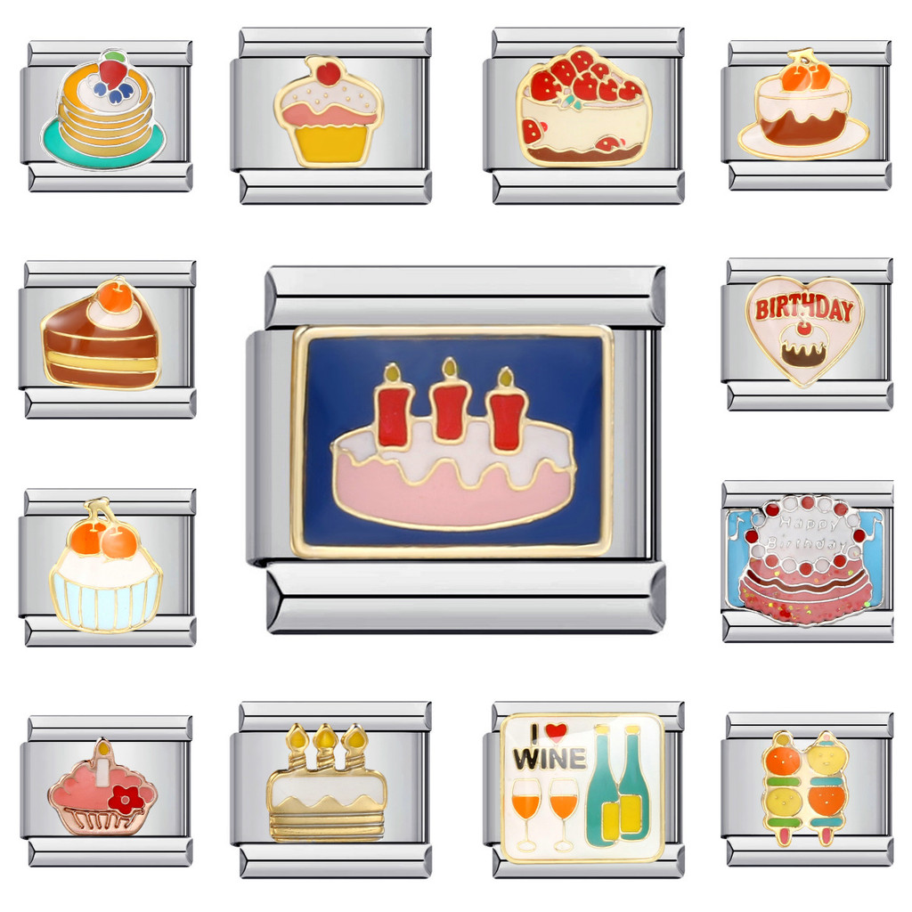 ใหม่ขนมเค้กองค์ประกอบสร้อยข้อมือโมดูลอิตาลีสแตนเลสเชื่อมหยดน้ํามัน ทําเอง สร้อยข้อมือแฟชั่น