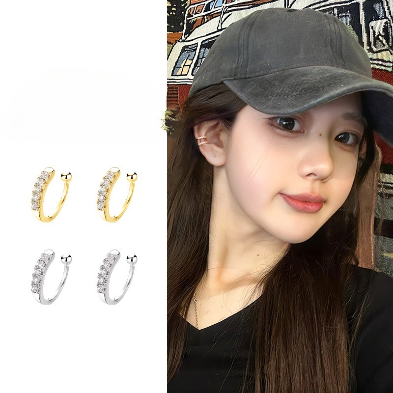 Silver Gold Bling Zircon คลิปหู Shine ต่างหูหู Studs เครื่องประดับอุปกรณ์เสริม
