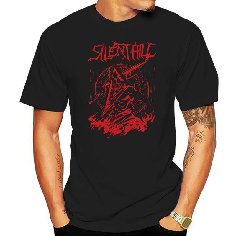Silent Red Thing เสื้อยืด Unisex Silent Hill Pyramid Head Heavy Metal Band Tee เสื้อสยองขวัญวิดีโอเก
