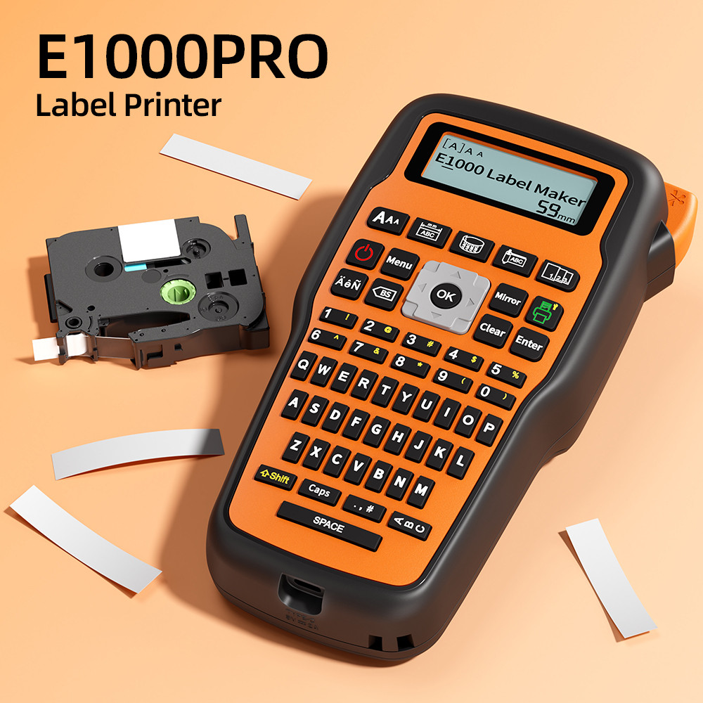 E1000 PRO เครื่องพิมพ์ฉลากแบบพกพาแบบพกพาเครื่องทําฉลากอุตสาหกรรมเข้ากันได้กับ Brother TZ-231