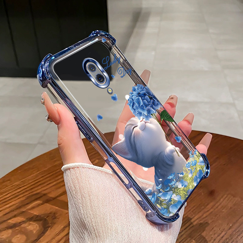 เคสสําหรับ OPPO F11 PRO เคสโทรศัพท์ดอกไม้แมวสี่มุมซิลิโคน TPU นิ่มโปร่งใส XH007