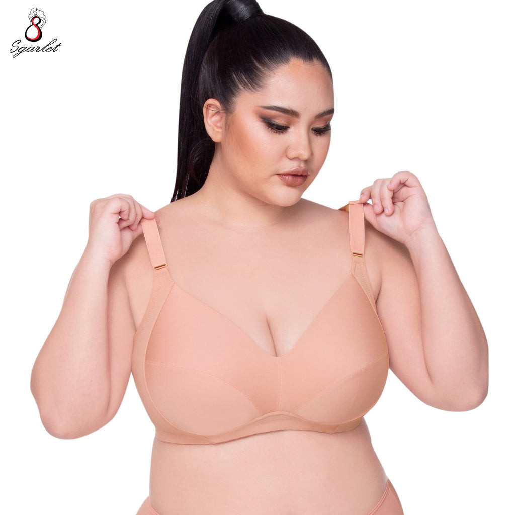 Sgarlet Plus Size Wireless Bra สำหรับสาวอวบที่ไม่ชอบโครง เก็บเนื้อส่วนเกิน คัพสบาย ตัวเรียบ MB1507 สีเนื้อ/สีดำ/โอลด์โรส — صورة 6