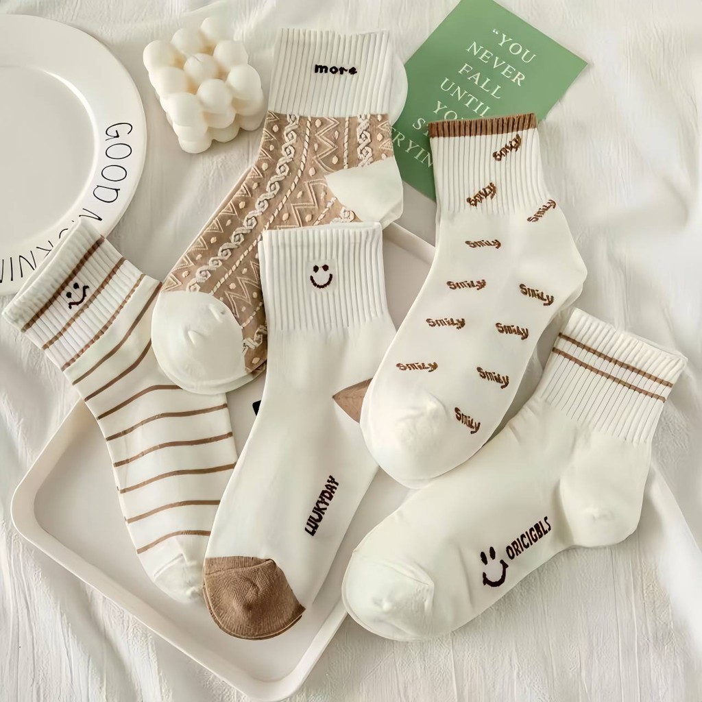 SY SHOP ถุงเท้าข้อยาว (5ลาย/10คู่) ถุงเท้าแฟชั่นเกาหลี เนื้อผ้านุ่ม มีให้เลือกหลายแบบ พร้อมส่ง - รูปที่ 5