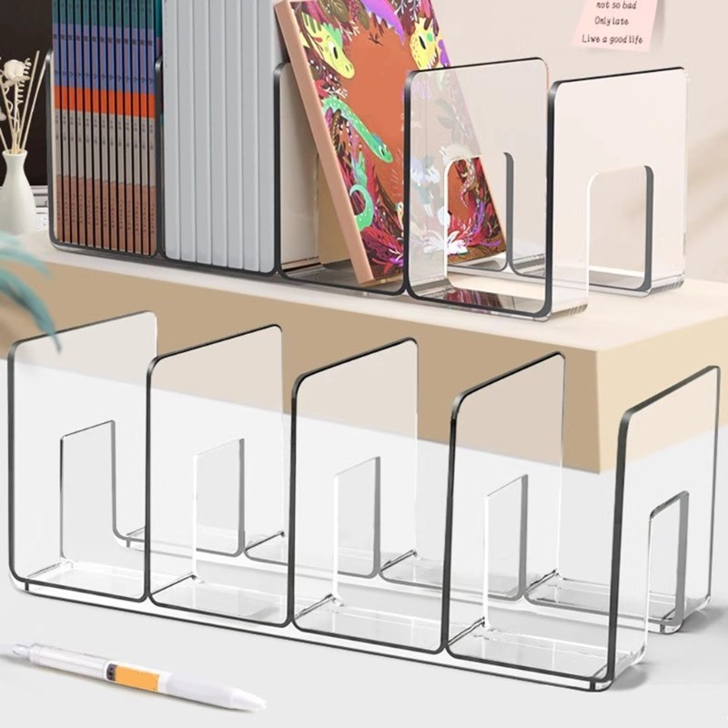 Acrylic Bookend for Shelf 4 Compartments Book End Book  Organiser Stand