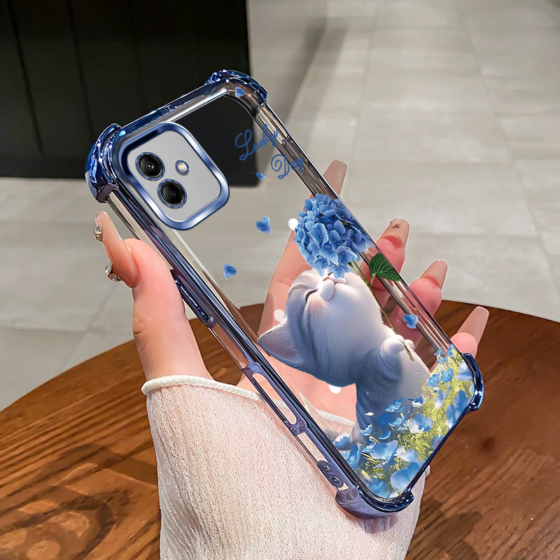 SAMSUNG สําหรับSamsung A05 A05S A04S A04 A04E F04 M04 เคสโทรศัพท์ดอกไม้แมวสี่มุมซิลิโคนTPUโปร่งใสSoft shell XH007