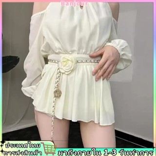 เข็มขัดดอกไม้เอวโซ่สำหรับผู้หญิง พร้อมชุดกางเกงยีนส์และอุปกร…