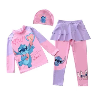 PINKชุดว่ายน้ำเด็กผู้หญิง งานเซ็ท3ชิ้น เสื้อ*กางเกงขายาว*หมวก เนื้อผ้ากันยูวี 5851