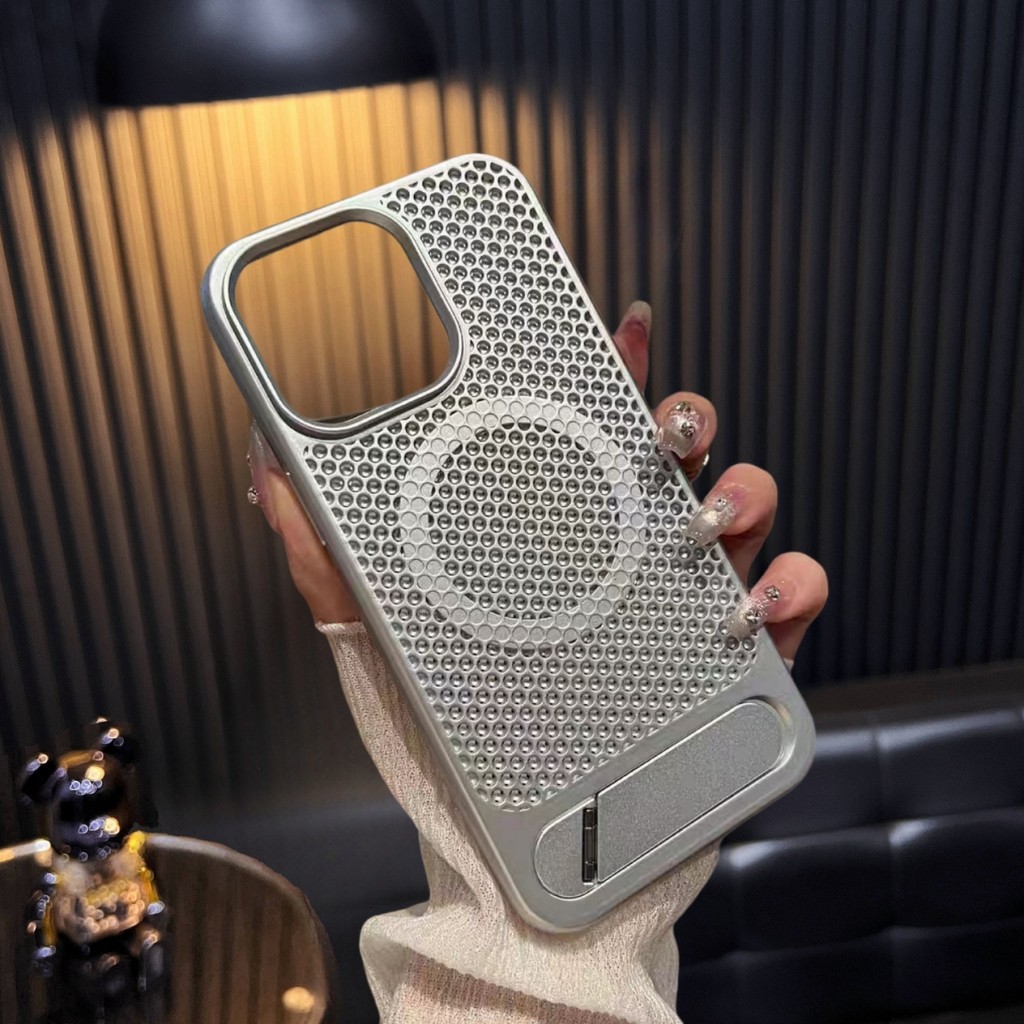 เคส iPhone ใหม่บางและเบากระจายความร้อนตาราง 2-in-1 วงเล็บพับแม่เหล็กชาร์จเคสโทรศัพท์สําหรับ iPhone 1