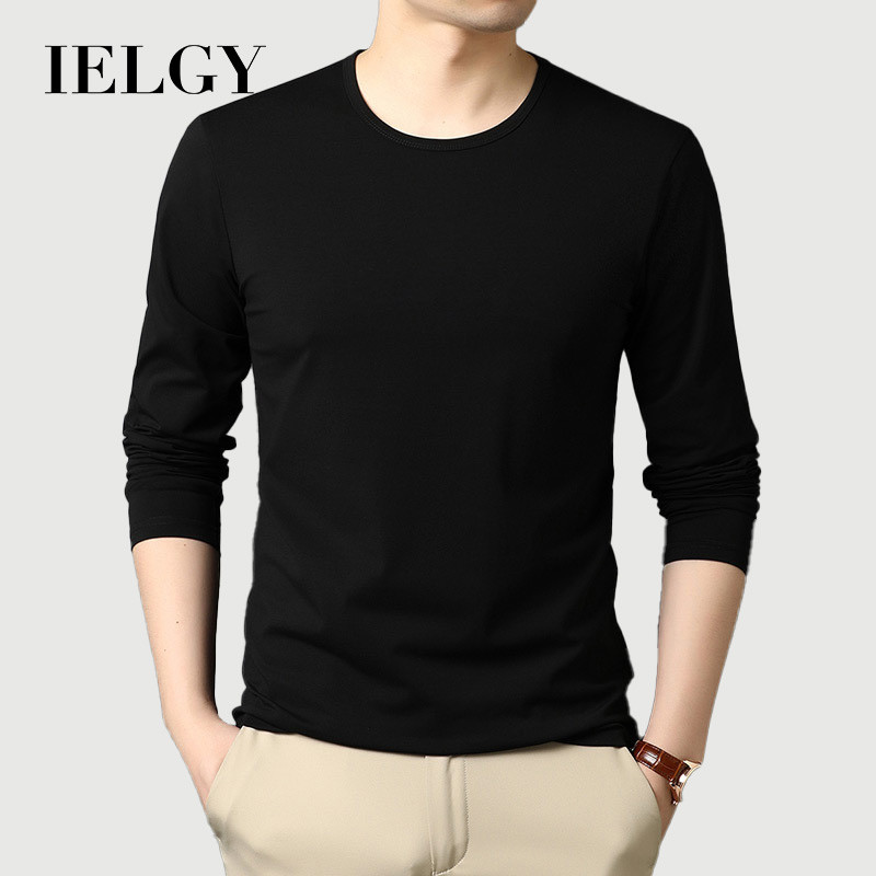 เสื้อยืดผู้ชายแขนยาว สไตล์บางเบาสำหรับฤดูร้อน ไซส์พื้นฐาน ทรงกระชับที่ระดับเอวต่ำ