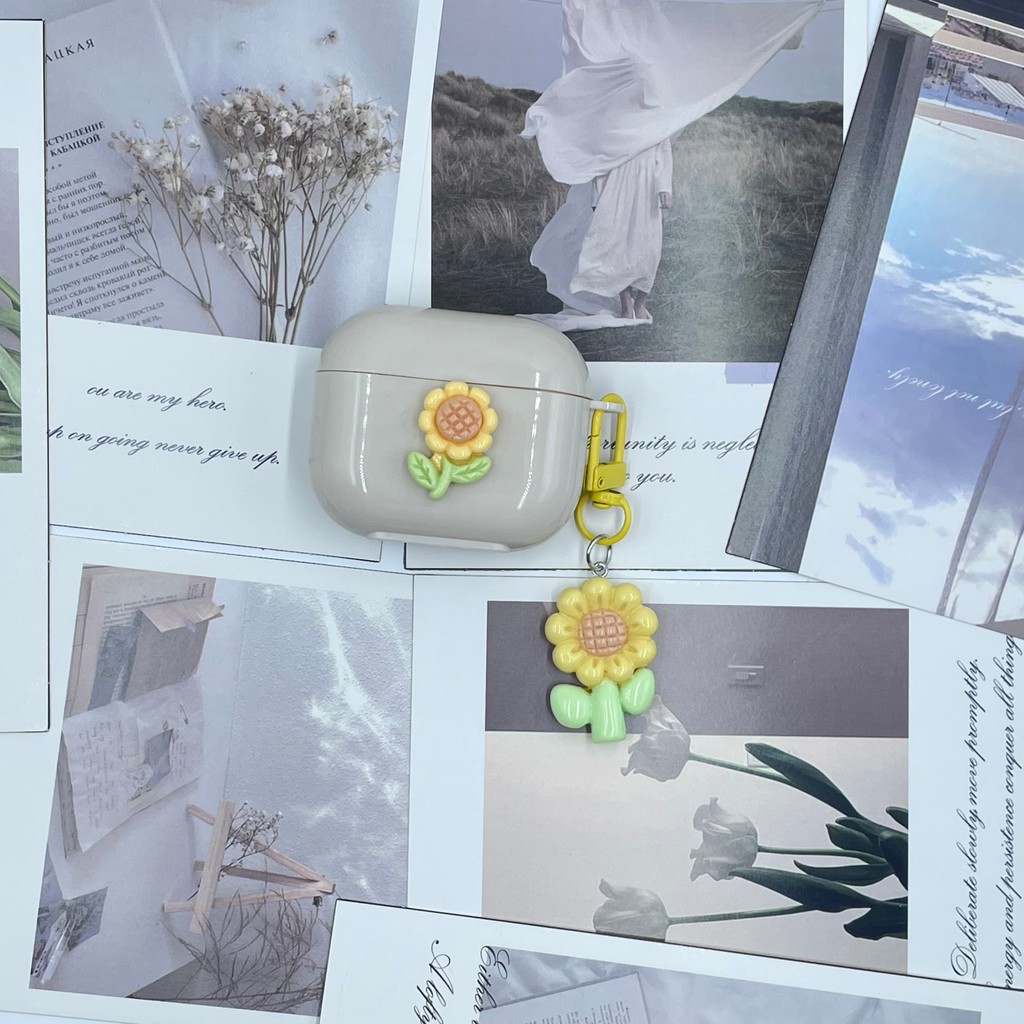 Geek For GOOJODOQ J228 J229 AI เคสหูฟัง ทานตะวันและจี้สีขาวครีมน่ารัก