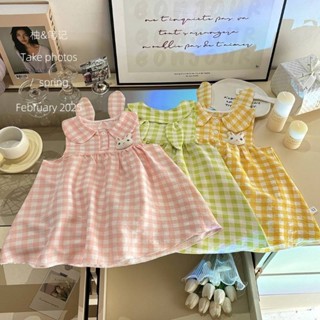 ชุดเดรสสาว ปลอกคอตุ๊กตา น่ารัก หูกระต่าย ตาหมากรุก กระโปรงเจ…