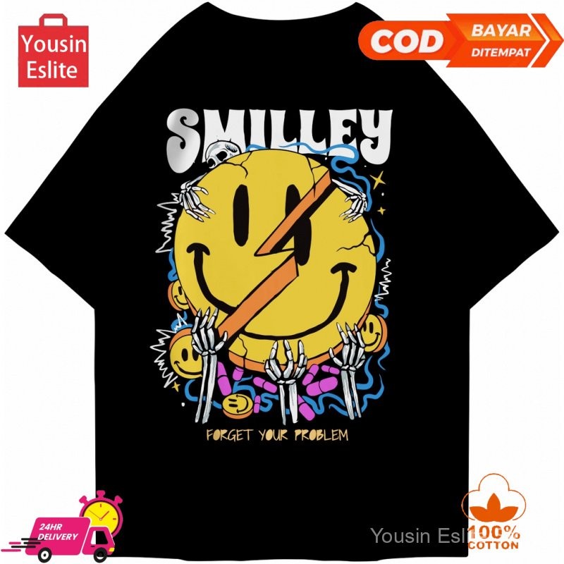Yousin Eslite เสื้อยืดขนาดใหญ่ Smilley | เสื้อยืดโอเวอร์ไซส์สําหรับผู้ชายและผู้หญิง