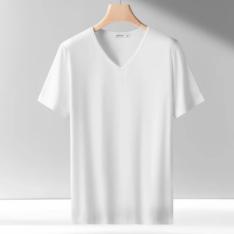 MeTozone ผู้ชายแขนสั้น V คอ Slim-Fit Breathable เสื้อยืดสีทึบเสื้อฐานแน่นกีฬาเสื้อกล้ามลําลองอเนกประสงค์