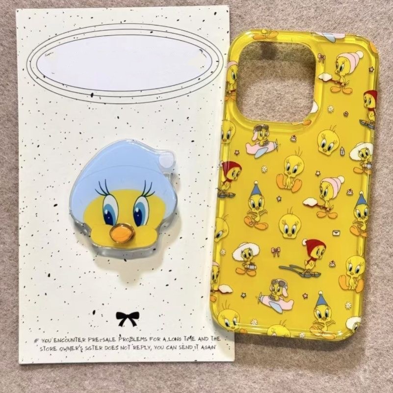 เข้ากันได้กับ iPhone 16 15 14 13 12 11 Pro Max X Xr Xs Max 7 8 Plus SE2020 เคสโทรศัพท์น่ารักตลกเป็ดสีเหลือง + ขาตั้งฝาหลังแบบนุ่ม