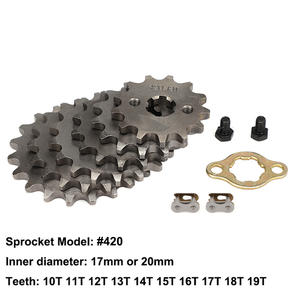 #420 โซ่ 17 มม.20 มม.ด้านหน้าเครื่องยนต์ 10 11 12 13 14 15 16 17 18 19T ฟันเฟือง Master Connector Links สําหรับ 50 70 110 125 140 160cc Mini Dirt Pit จักรยาน ATV Quad Go Kart Buggy