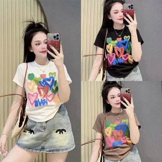 เสื้อยืดผู้หญิง ทรงสลิมฟิต สไตล์สาวฮอตสตรีท ใส่หน้าร้อน ใส่ได้ทุกวัน ระบายอากาศได้ดี ใส่สบาย แฟชั่น แขนสั้น