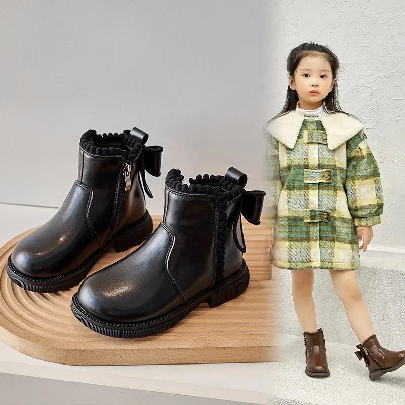 หญิงรองเท้าหนังผ้าฝ้ายอบอุ่นซิปข้าง Soft Sole 2025 ฤดูหนาวเจ้าหญิงเด็ก