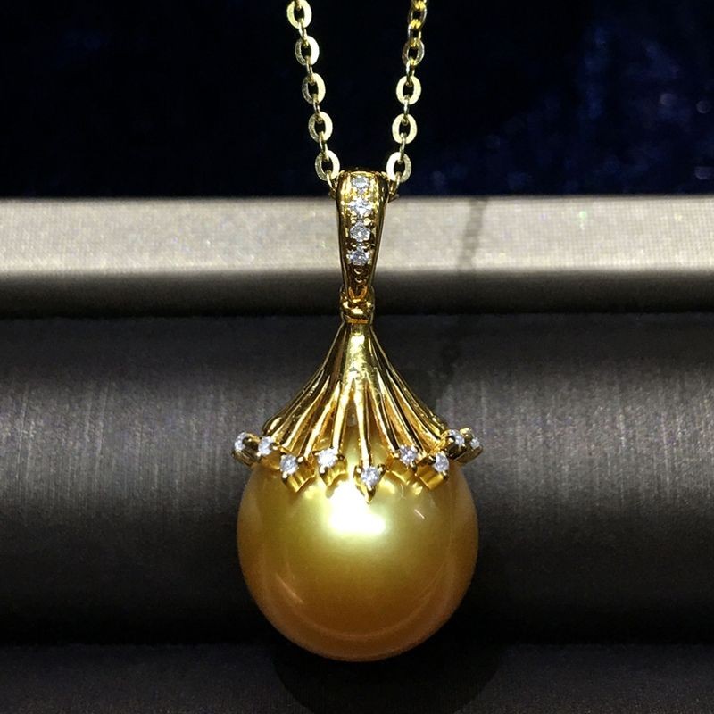 Nb nbn Tahitian จี้ไข่มุกสีดํา South Sea Gold Bead จี้สร้อยคอสีขาวมุกรอบ 18k Gold Zircon