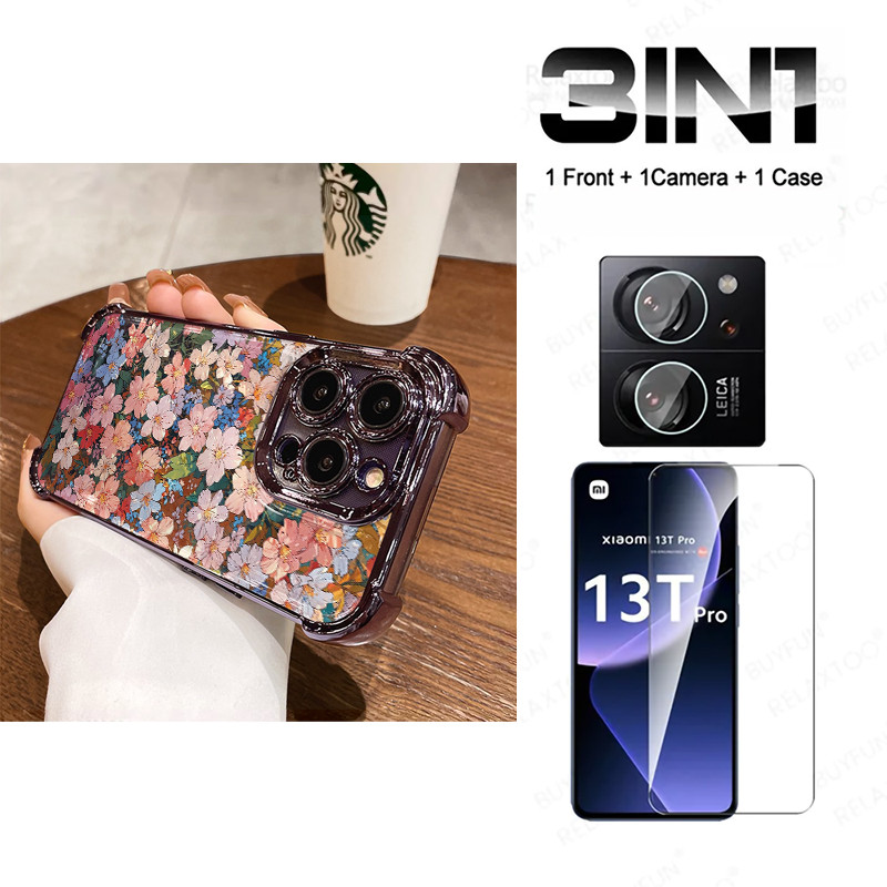 3 in1 ดอกไม้สีสันสดใสสําหรับ Samsung S24 S24U S24 + S24FE S25 S25plus S25U เคสโทรศัพท์นุ่ม Anti fall