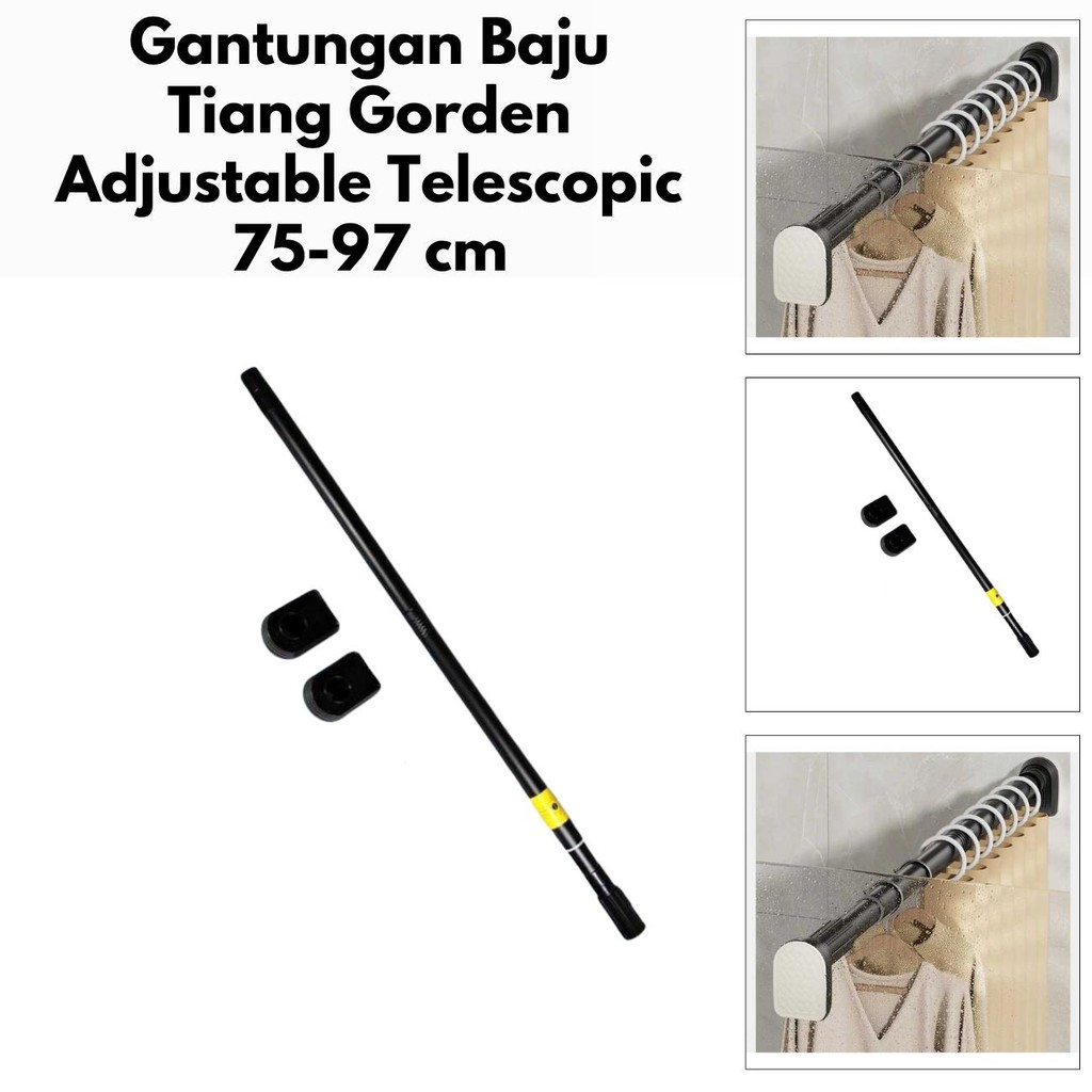 GANTUNGAN THFS ไม้แขวนเสื้อเสาผ้าม่านแบบยืดไสลด์แบบปรับได้ 75-97 ซม. INC3U2