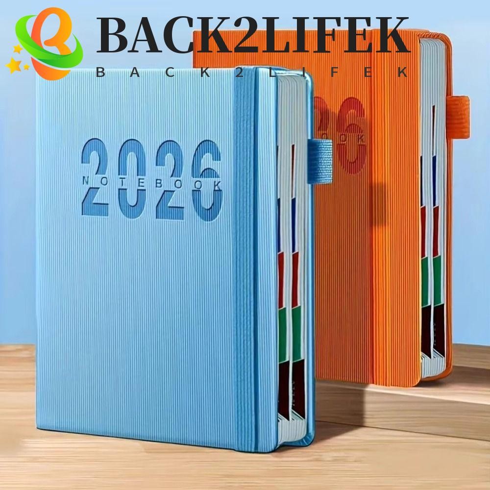 BACK2LIFEK 2026 Schedule Planner Notepad, ภาษาอังกฤษ 12 เดือน a5 สมุดบันทึกวางแผนวาระ, ที่คั่นทนการสึกหรอ กระดาษหนา 365 วันสมุดบันทึกประสิทธิภาพโรงเรียน