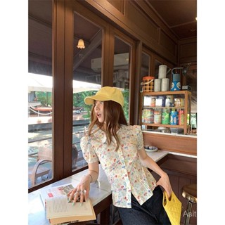 เสื้อเชิ้ตแขนพัฟลายดอกไม้สไตล์เกาหลีผู้หญิง 2025 ฤดูร้อนใหม่…