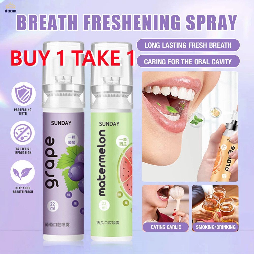 [ซื้อ 1 แถม 1] สเปรย์ดับกลิ่นปาก 2 ชิ้น กลิ่นผลไม้ ลมหายใจสดชื่นยาวนาน สเปรย์พ่นช่องปากแบบพกพา 22 มล. 【Doom】