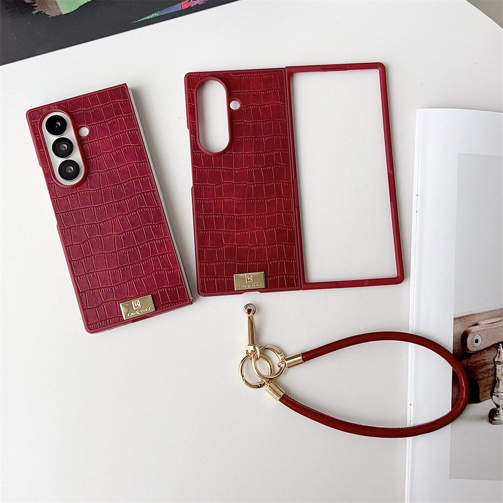 SAMSUNG หรูหราสีแดงหนังจระเข้สําหรับSamsung Galaxy Z Flip 7 6 5 4 3 5Gป้องกันปกหลังสําหรับGalaxy Z fold7 พร้อมสายหนังกันกระแทกกรณี - รูปที่ 2