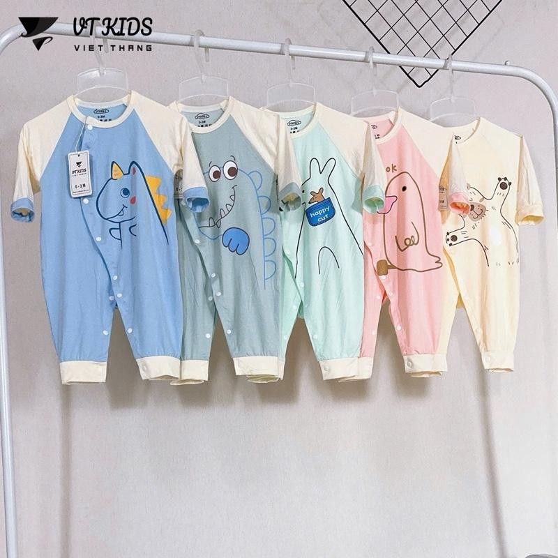 VTKids ชุดบอดี้สูทยาวทําจากยางยืดเย็นสีทึบพร้อมแขนสําหรับเด็กทารก 0-9m VT.BLTD257