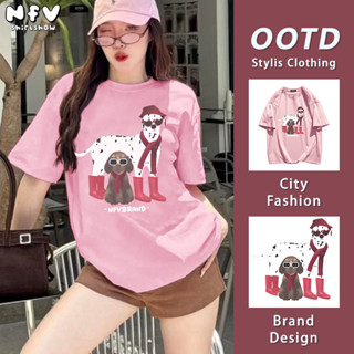 NFV แฟชั่นเกาหลี🎀เสื้อยืดแขนสั้นคอกลม ลายสุนัขสวมแว่นกันแดด …