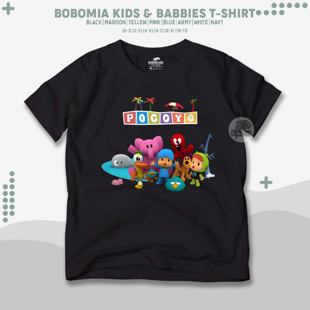 100cm-150cm เสื้อยืดเด็ก Pocoyo การ์ตูนแอนิเมชั่น ท็อปส์ซูเสื้อยืดส ผ้าฝ้ายสำหรับเด็ก