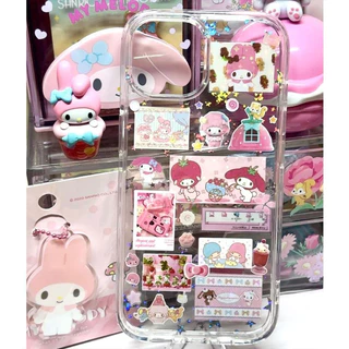 การ์ตูนลูกแมวเมโลดี้นุ่มโปร่งใส เคส iPhone16 15 14 12 11 13Pro Max 7 8Plus 16 15 14 Plus XR X XS Max สีชมพูน่ารัก