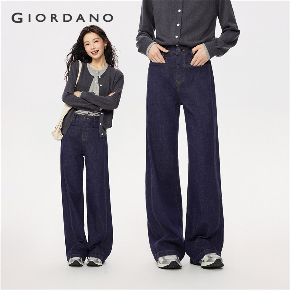 GIORDANO WOMEN Topstitch exposed seam wide leg denim pants 13415151 – โปรปัง