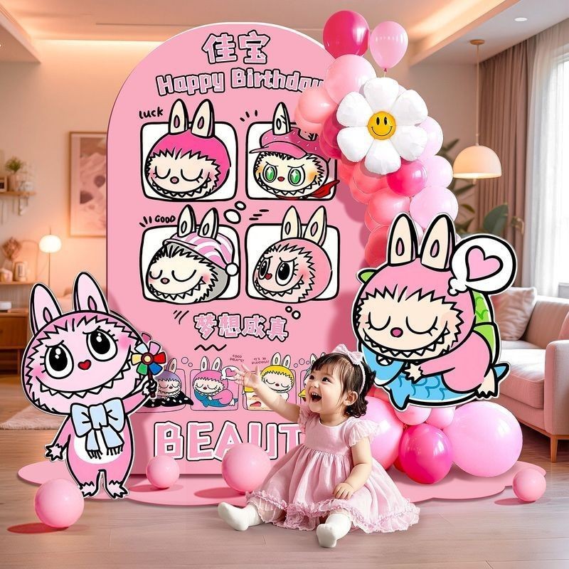 ☽☾ฉากวันเกิด Labubu ติดผนัง KT Board สำหรับเด็กแรกเกิด☽☾