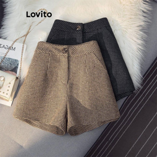 (Trendy) Lovito กางเกงขาสั้นลําลอง กางเกงขาสั้นกระดุมสีพื้นส…