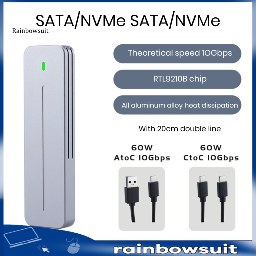 [RB] อลูมิเนียมอัลลอยด์ Ssd กล่องความเร็วสูง M.2 Nvme Ssd Enclosure Usb 3.1 Type-c 10gbps Dual Proto