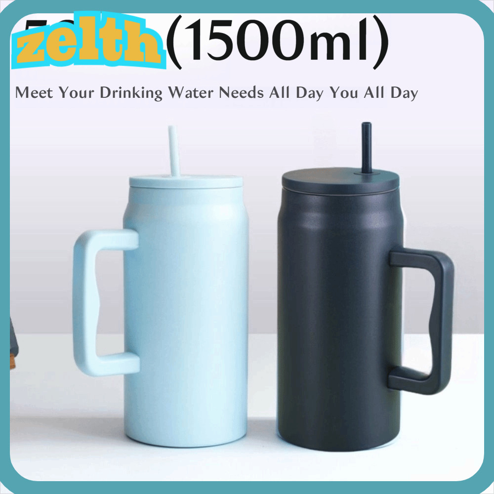 ZELTH Car Cup Thermal,Reusable 50oz,โมเดิร์น 1500mlพร้อมที่จับและฝาปิดฟางขวดน้ําสแตนเลส