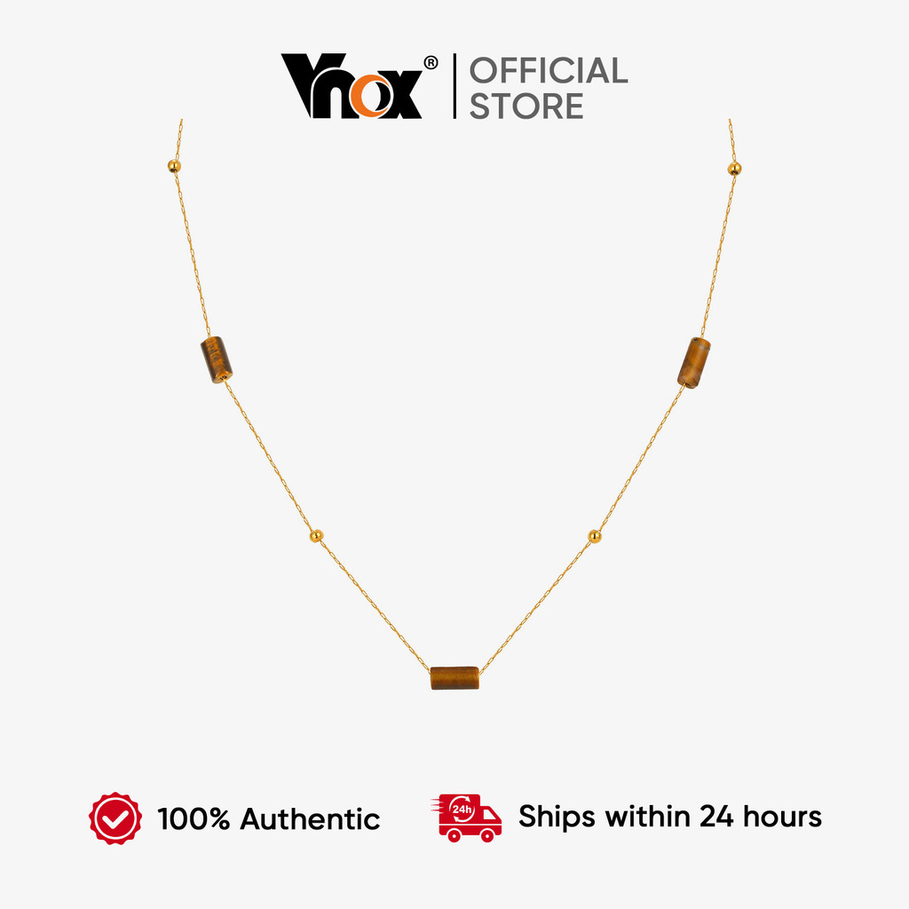Vnox สแตนเลส Tiger's Eye หินธรรมชาติ เพิ่มความสวยงามให้สร้อยคอกันน้ำสำหรับผู้หญิง เป็นของขวัญที่ลงตัว