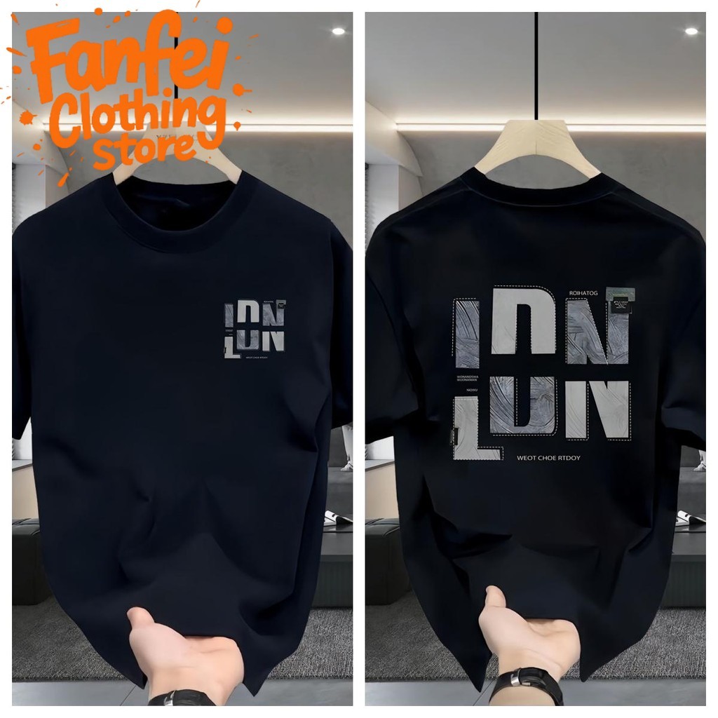 (จัดส่งตลอด 24 ชั่วโมง)Fanfei เสื้อยืดแขนสั้นอเมริกันเฮฟวี่เวท แบรนด์อินเทรนด์ คอกลมผู้ชาย เสื้ออเนกประสงค์