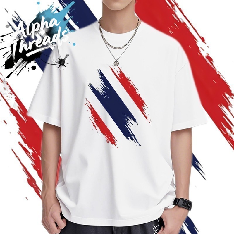 (จัดส่งตลอด 24 ชั่วโมง) เสื้อยืดธงชาติไทยมินิมอล ระบายอากาศดี สวมใส่สบาย สีขาว-ดำ
