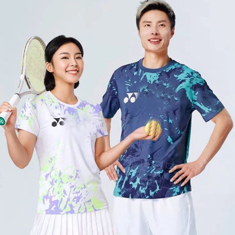เสื้อแบดมินตันมืออาชีพ แขนสั้น สำหรับทั้งผู้ชายและผู้หญิง พิมพ์ลายระบายอากาศได้ดี