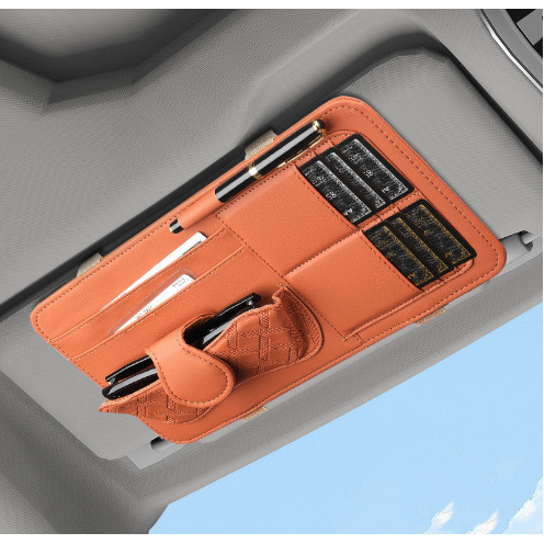มัลติฟังก์ชั่นรถ Sun Visor Organizer คลิปผู้ถือบัตรแขวนกระเป๋าหนัง PU
