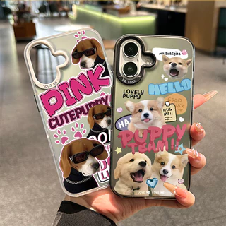 🔥NüCase🔥ส่งจากไทย สีดำหรูหราซิลิโคนแข็งกรณีโทรศัพท์ สุนัขเล็กสุดทัศน์สีชมพู for IPhone 13 15 7Plus 14 12 11 Pro MAX 7P