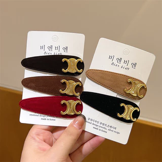 กำมะหยี่สีดำ กิ๊บรัดผมแบบคลิป ดีไซน์เรียบสำหรับสวมทั้งสองข้าง