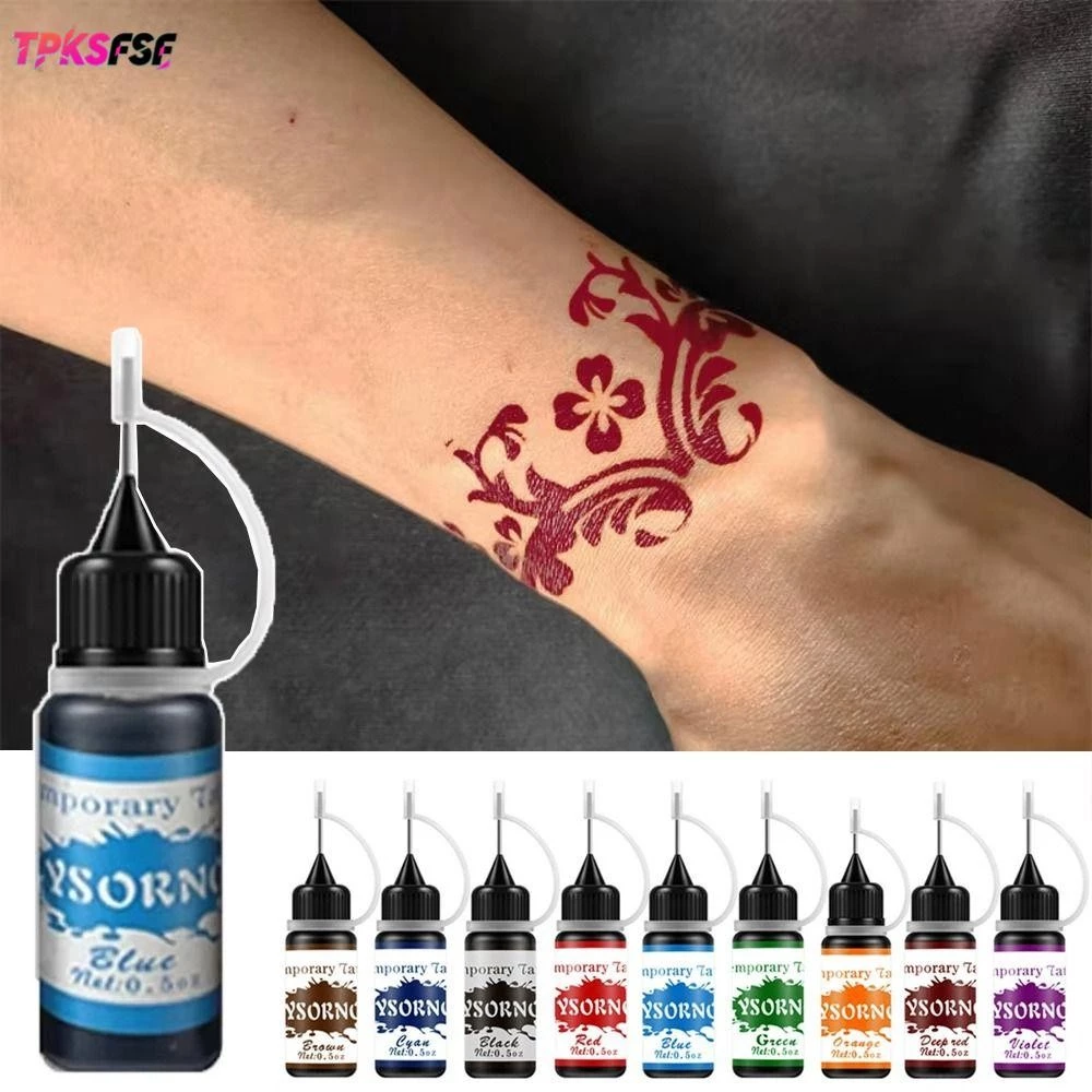 หมึกสักชั่วคราว TPKSF, DIY Body Art Gloss Tint สีกึ่งถาวรปลอมหมึกทั่วไป, 10ml อุปกรณ์แต่งหน้าสีครีมสักวาดด้วยมือ