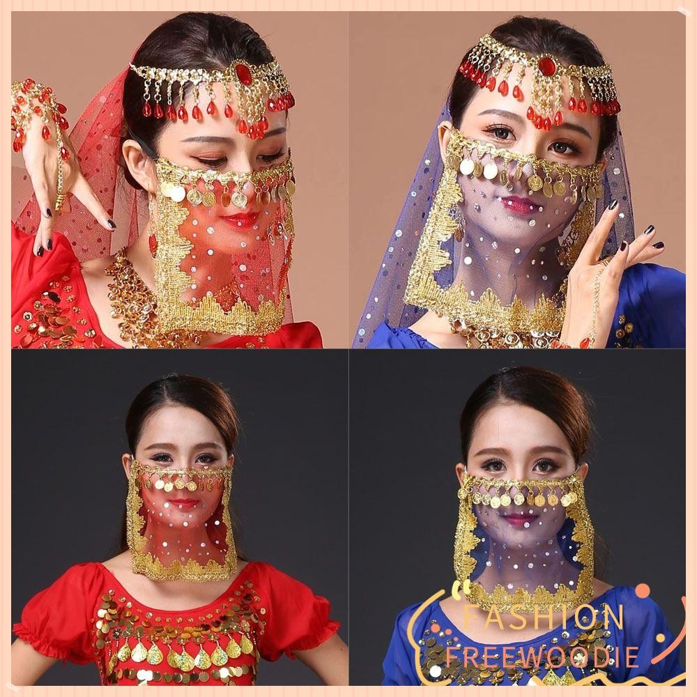 ผ้าคลุมหน้าเต้นรำเลื่อมหลายสี สำหรับเต้นรำอินเดียและใช้เป็นแอคเซสซอรี่แฟชั่น ทำจากโพลีเอสเตอร์