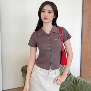 ผ้านิ่มระบายอากาศ เสื้อคอปก แขนสั้น ทรงกระชับ